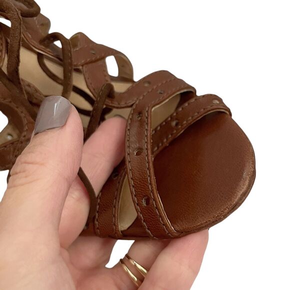 Y2K LAMB Lace Up Wedge Heels Brown Caged Leather Indie Lolita Boho Glam Open - Picture 7 of 12